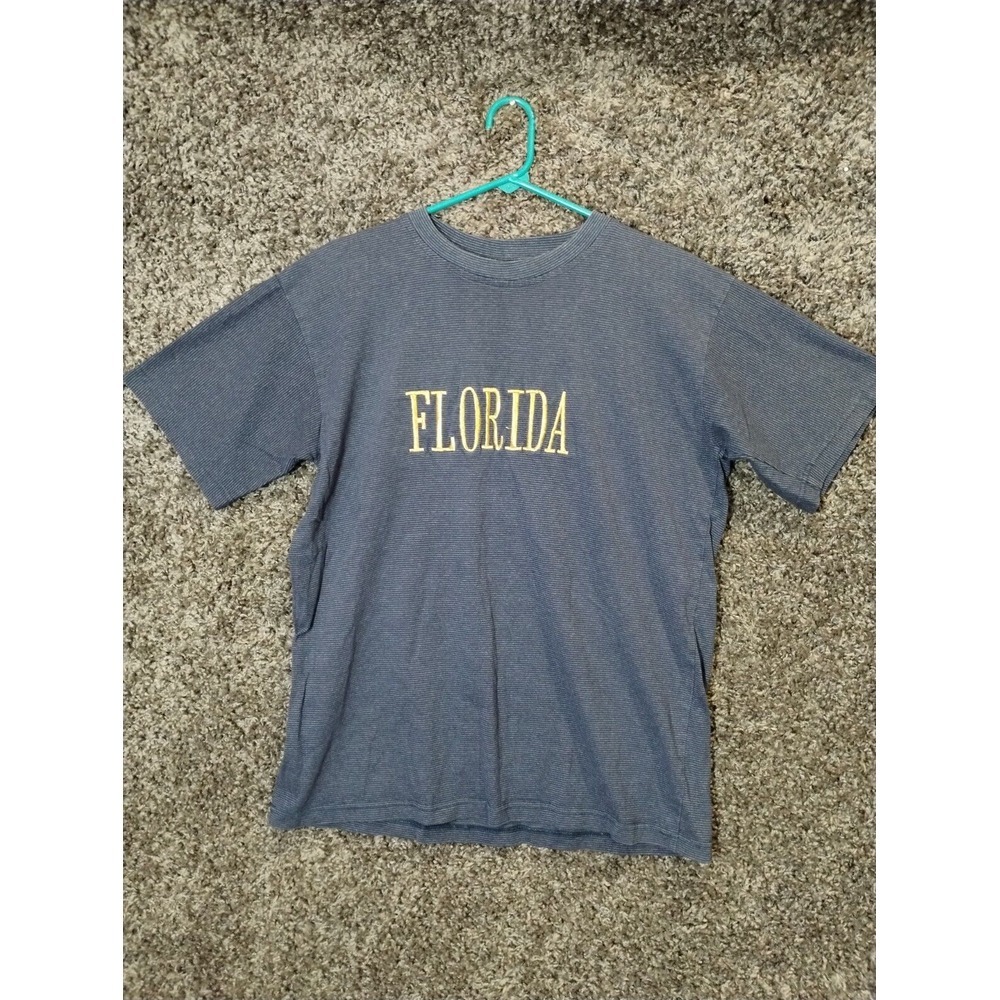 Vintage All American Star T Shirt Adult Large Blue‎ Striped Short Sleeve Florida